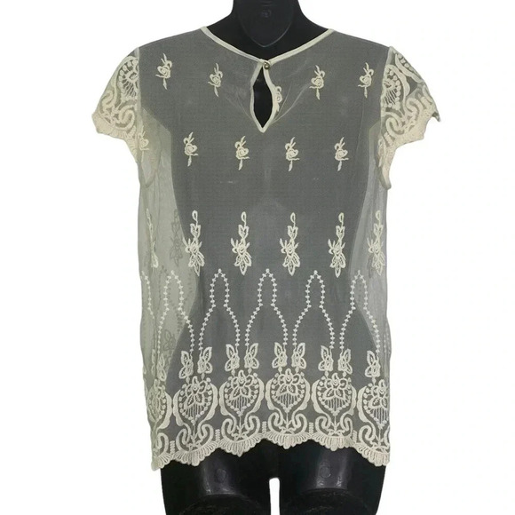 Embroidered Sheer Lace Top - Picture 5 of 5